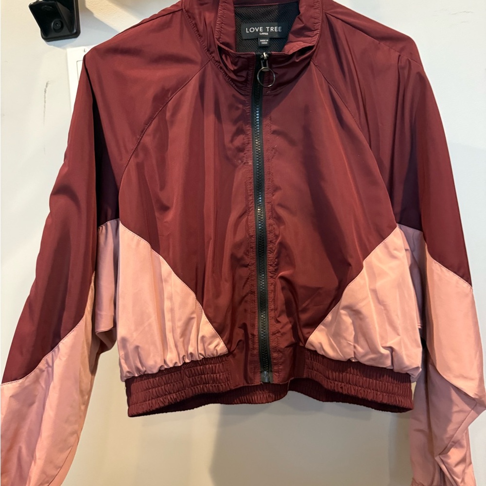 Women's Burgundy and Pink cropped Windbreaker